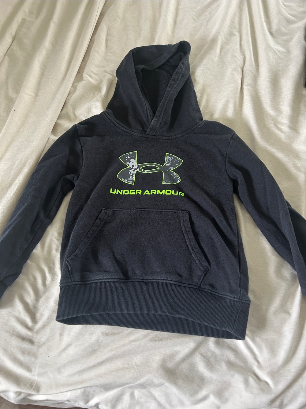 Under Armour Kids Navy Hoodie with Neon Green Logo